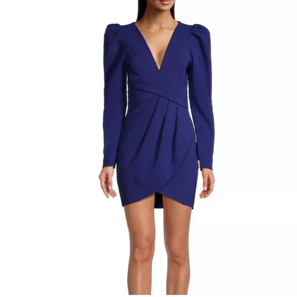 Lavish Alice Pleated Blue Tulip-Hem‎ Minidress In Navy Blue Size 8